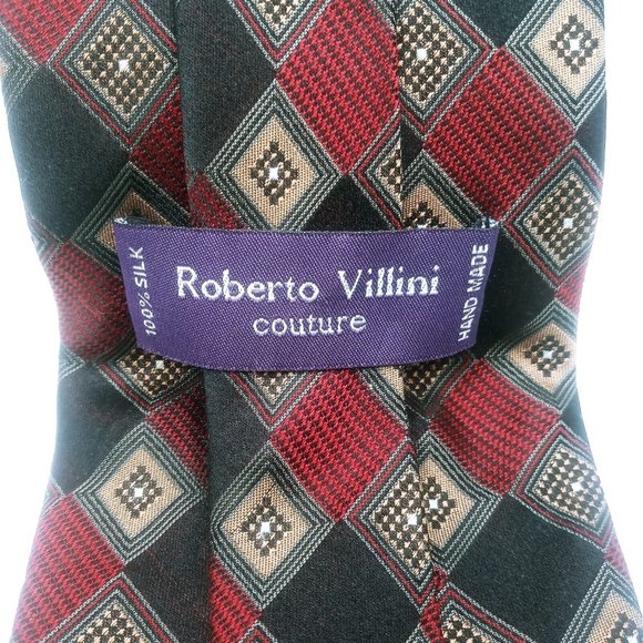 Men's Tie Roberto Villini Couture Multi-Color Geometric Diamond Print 100% Silk - Picture 7 of 12